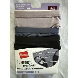 NEW Hanes Period Panty Bikini Light Leak Protection Underwear 3 Pair Size 5